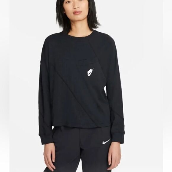 Nike Sportswear Black Oversized Dri Fit Long Sleeve Top - Picture 1 of 11